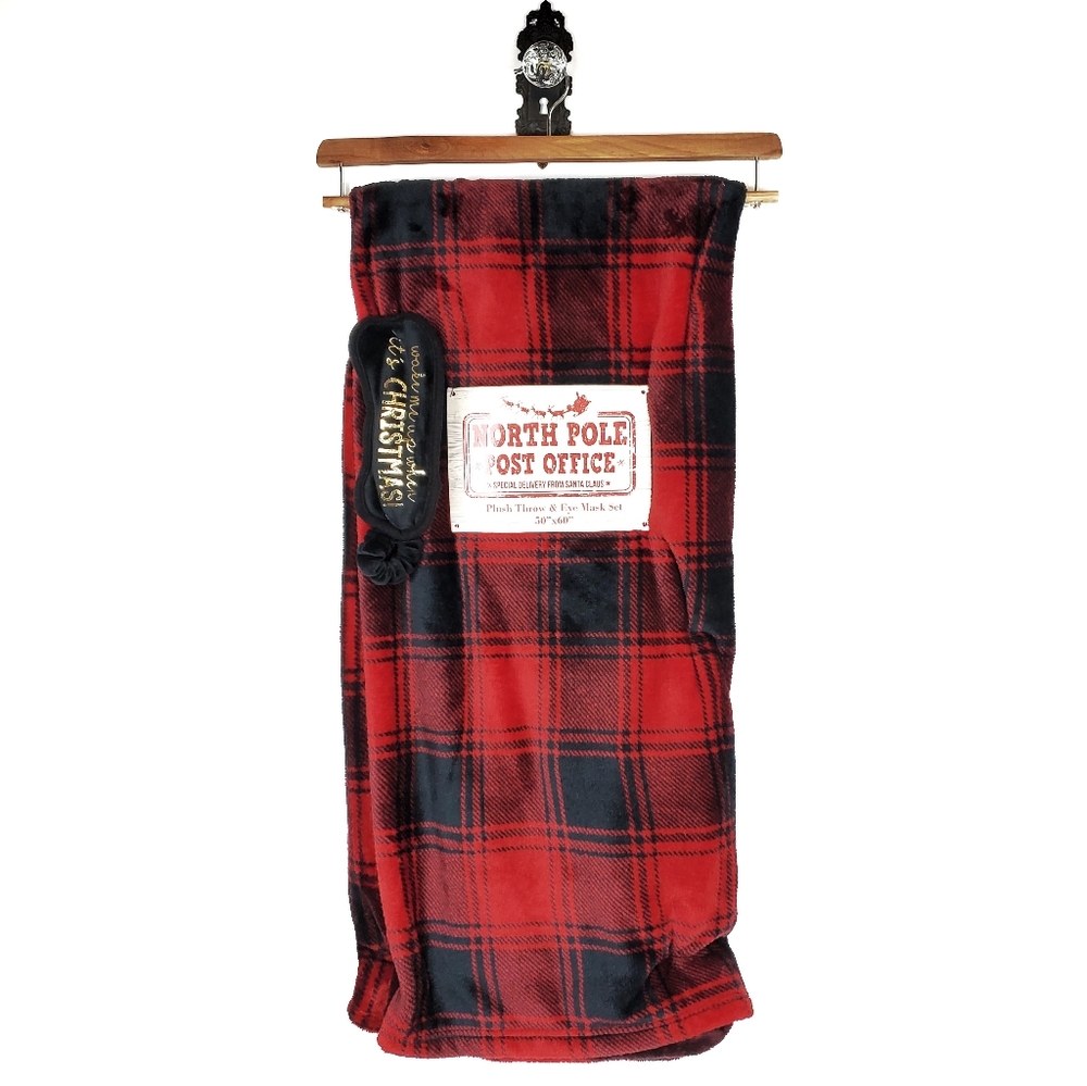 Buffalo Plaid Plush Throw & Christmas Sleep Mask - Picture 6 of 7